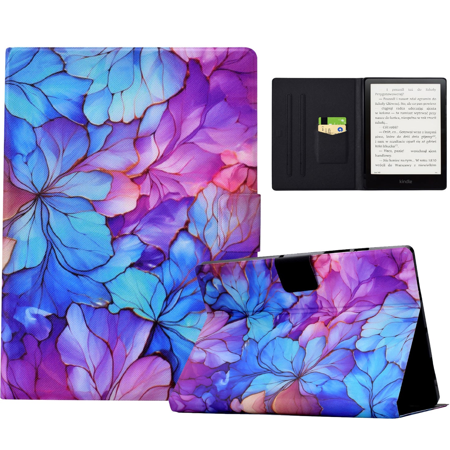 For Amazon Kindle Paperwhite (2021) Case Card Slot Pattern Printing Leather E-Reader Cover - Petal