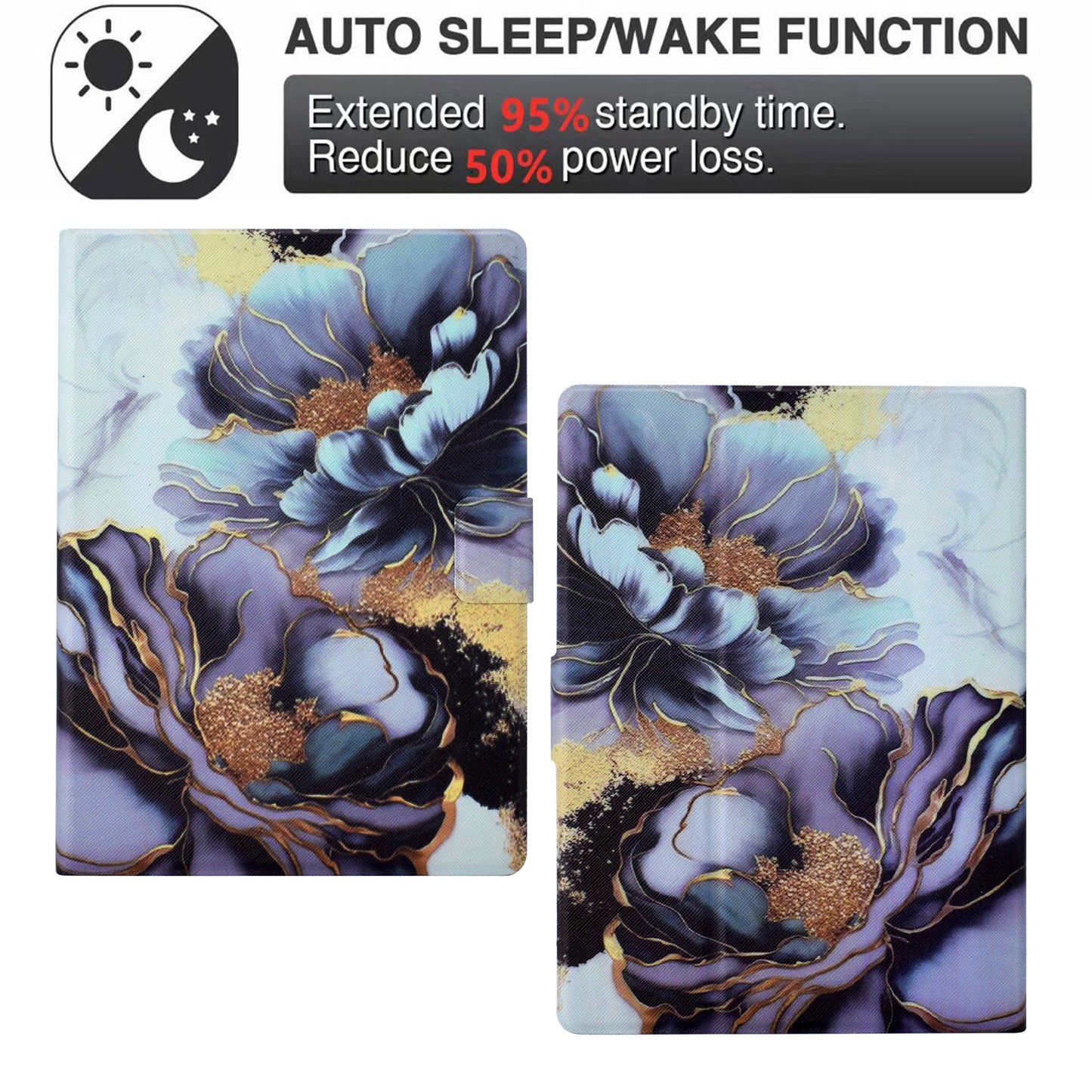 For Amazon Kindle Paperwhite (2021) Case Card Slot Pattern Printing Leather E-Reader Cover - Peony Flower