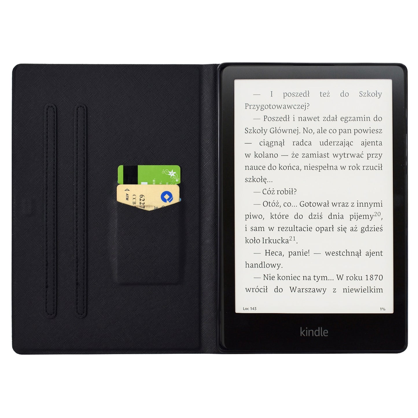 For Amazon Kindle Paperwhite (2021) Case Card Slot Pattern Printing Leather E-Reader Cover - Rose Cat