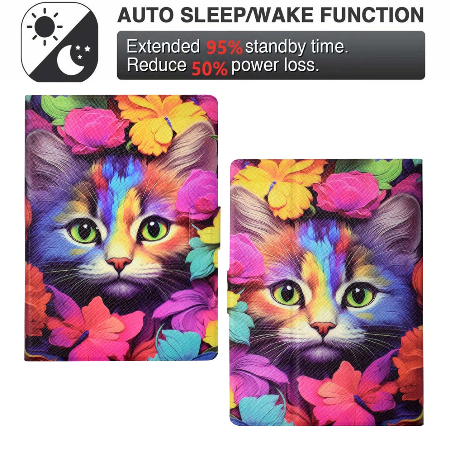 For Amazon Kindle Paperwhite (2021) Case Card Slot Pattern Printing Leather E-Reader Cover - Rose Cat