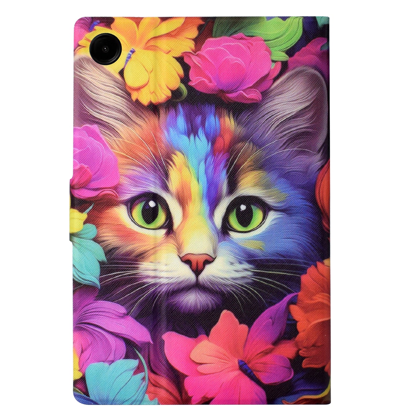 For Samsung Galaxy Tab A9 Case PU Leather Pattern Folding Stand Protective Tablet Cover - Rose Cat