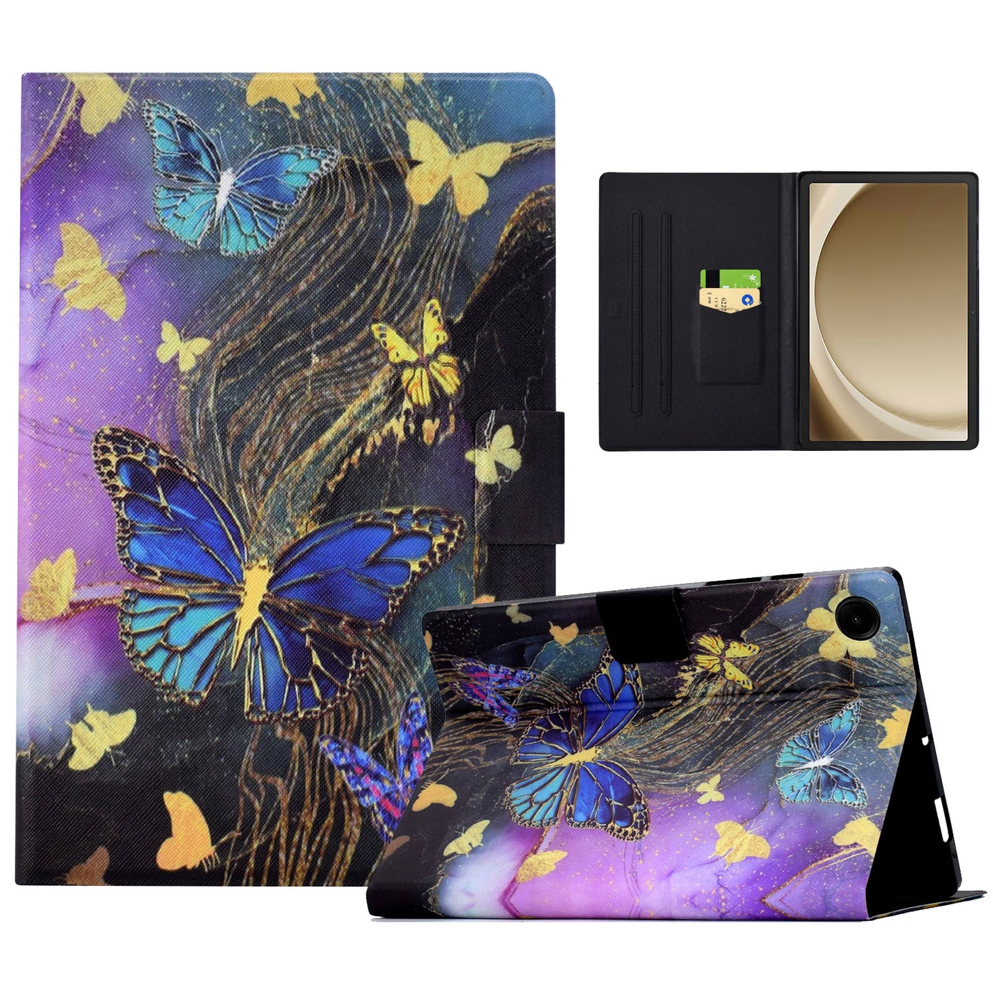 For Samsung Galaxy Tab A9+ Case PU Leather Pattern Tablet Cover with Auto Wake / Sleep - Golden Butterflies