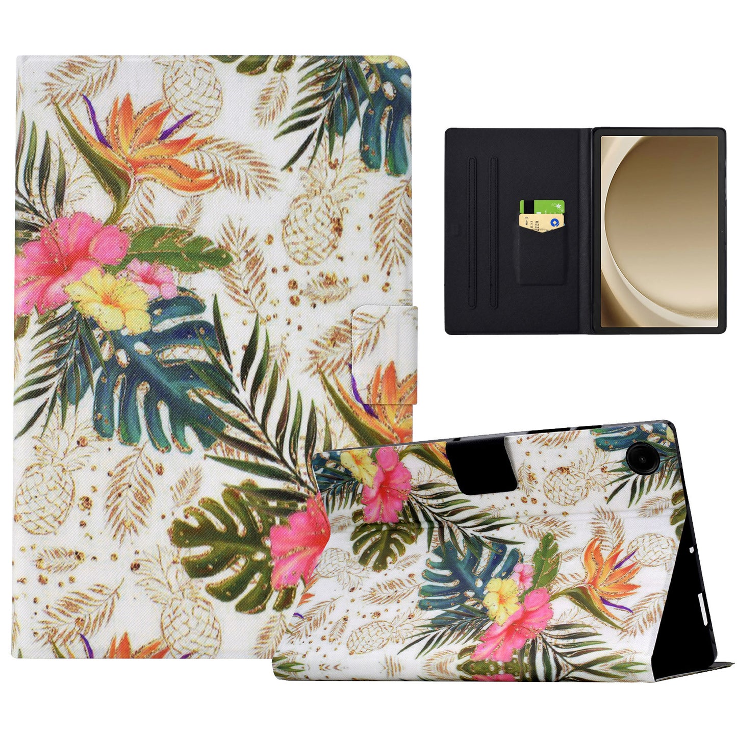 For Samsung Galaxy Tab A9+ Case PU Leather Pattern Tablet Cover with Auto Wake / Sleep - Golden Pineapple