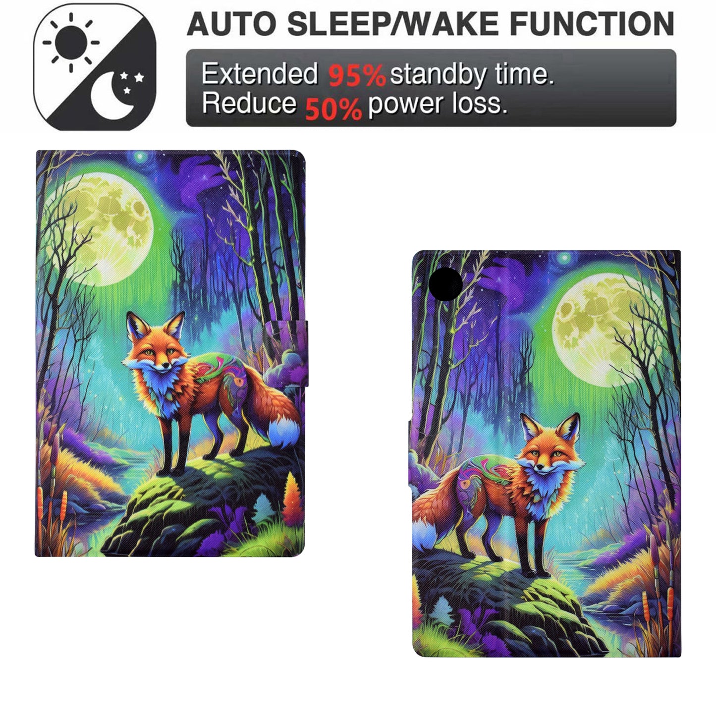 For Samsung Galaxy Tab A8 10.5 (2021) X205 X200 / (2022) Case Card Slot Tablet Leather Cover - Moonlight Fox