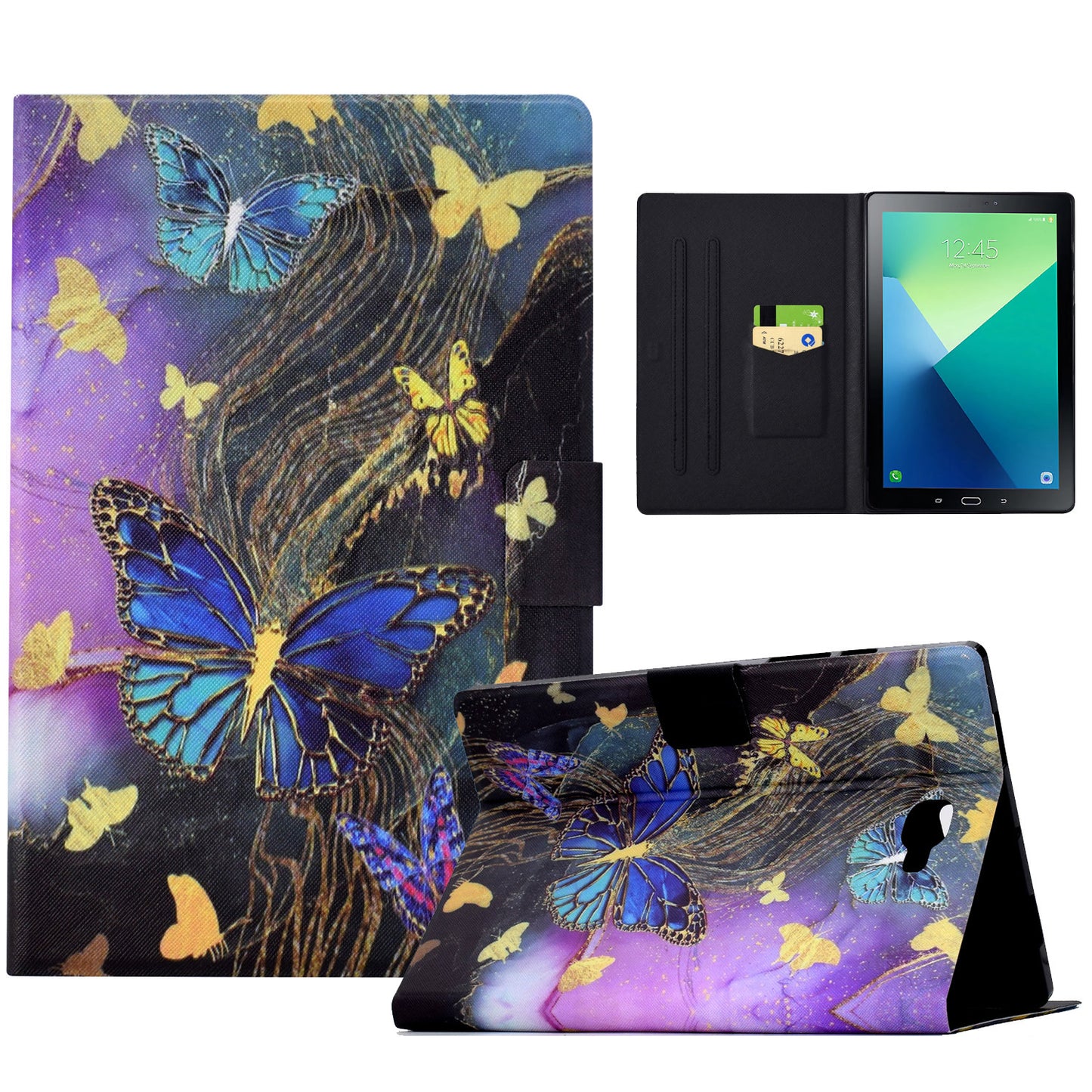 For Samsung Galaxy Tab A 10.1 (2016) T580 T585 Leather Case Card Holder Pattern Tablet Cover - Golden Butterflies