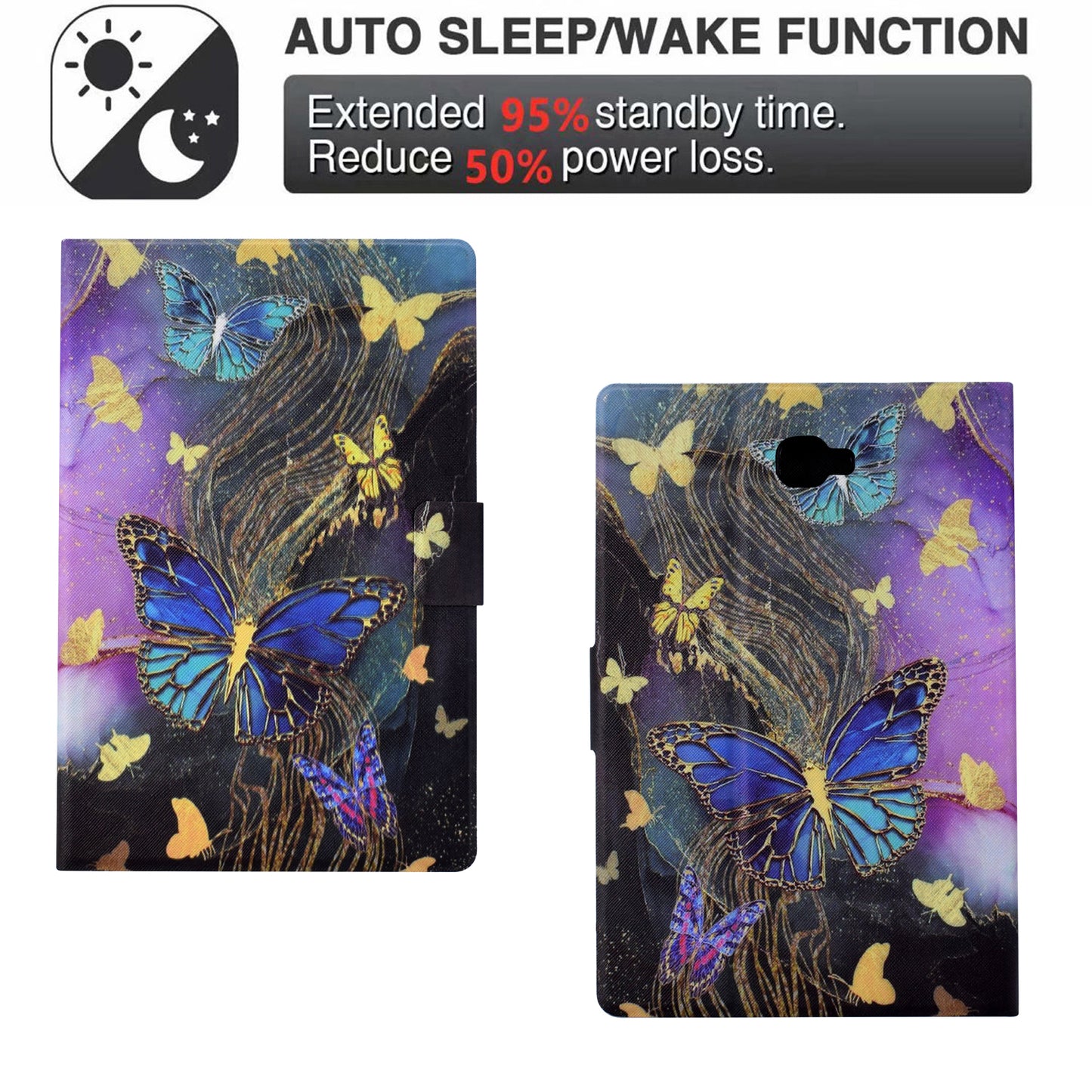 For Samsung Galaxy Tab A 10.1 (2016) T580 T585 Leather Case Card Holder Pattern Tablet Cover - Golden Butterflies