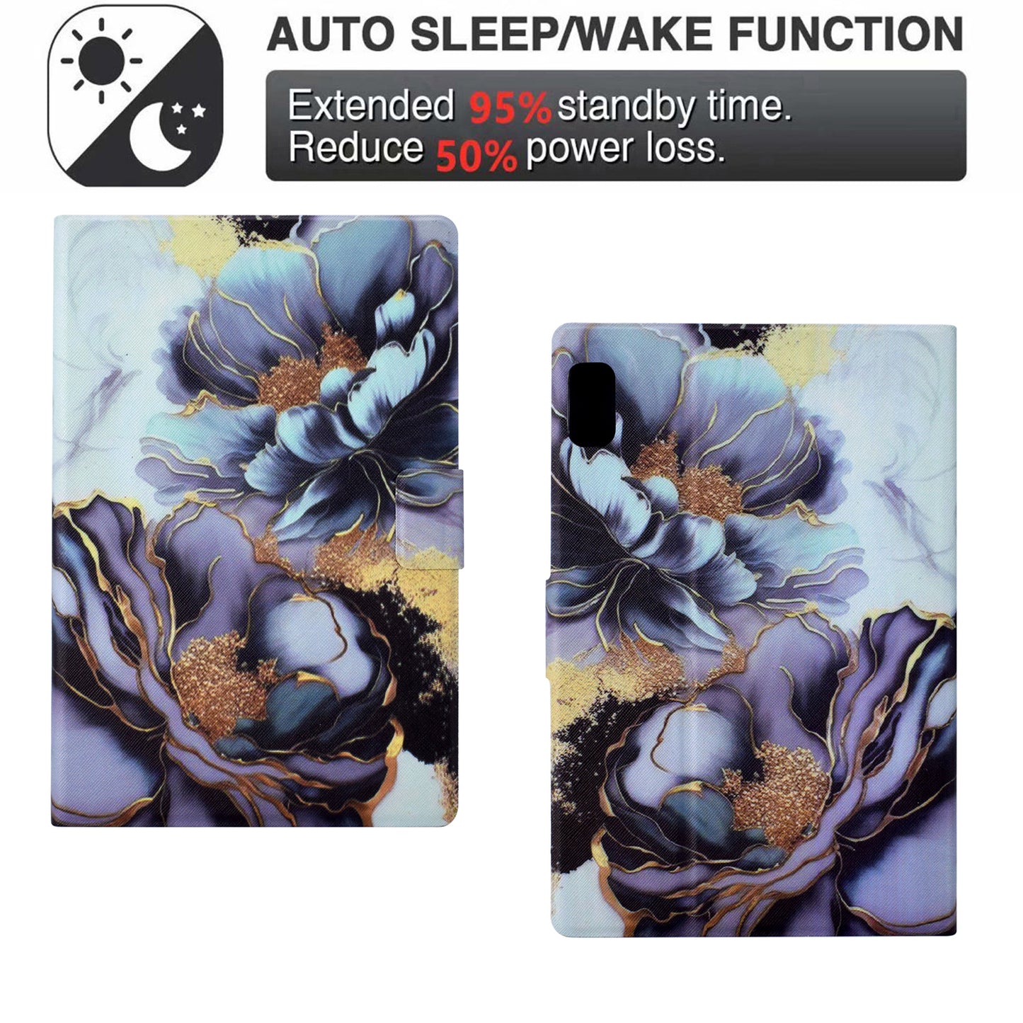 For Lenovo Tab M9 TB-310FU Case Pattern Anti-Collision Leather Shell with Auto Wake / Sleep Function - Peony Flower