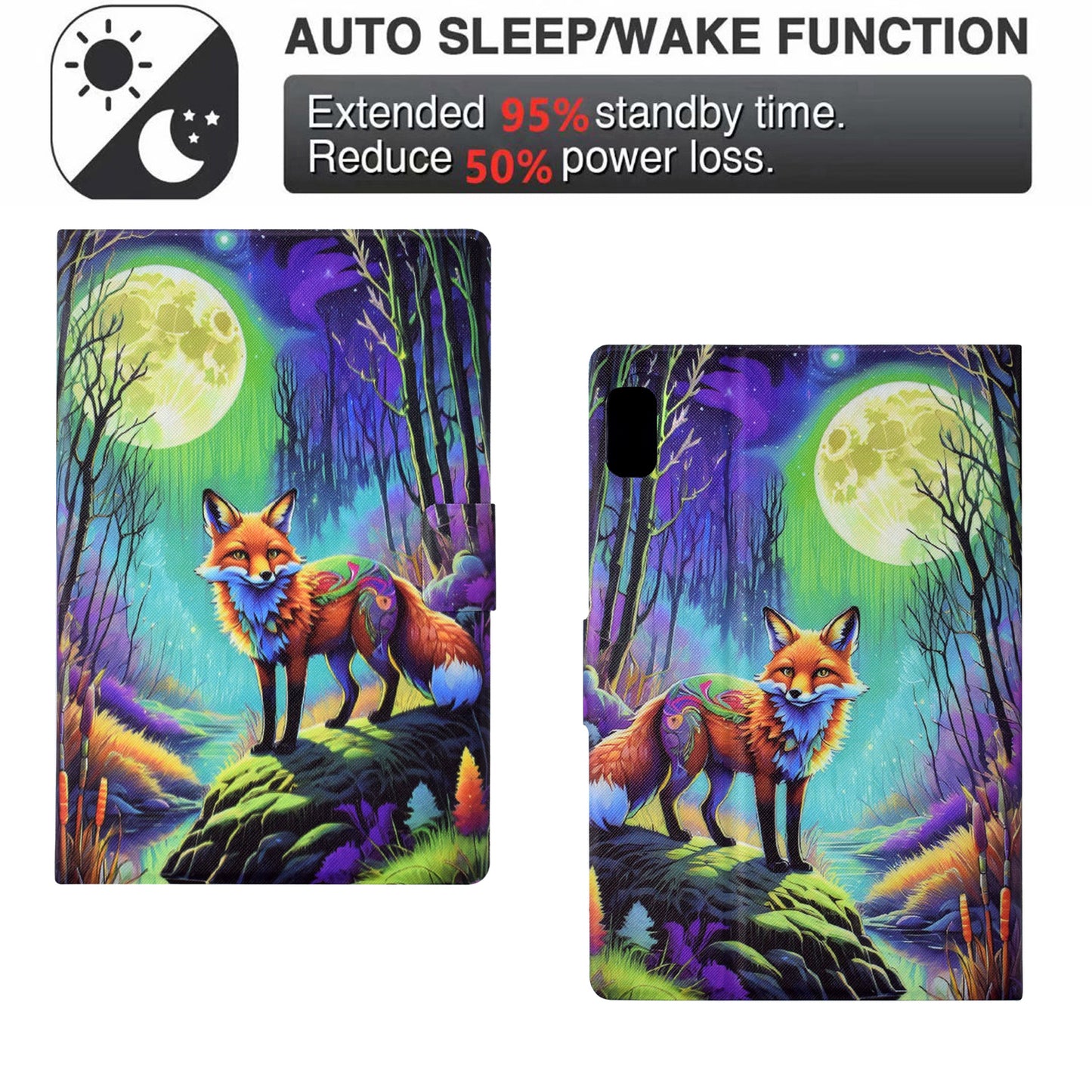 For Lenovo Tab M9 TB-310FU Case Pattern Anti-Collision Leather Shell with Auto Wake / Sleep Function - Moonlight Fox