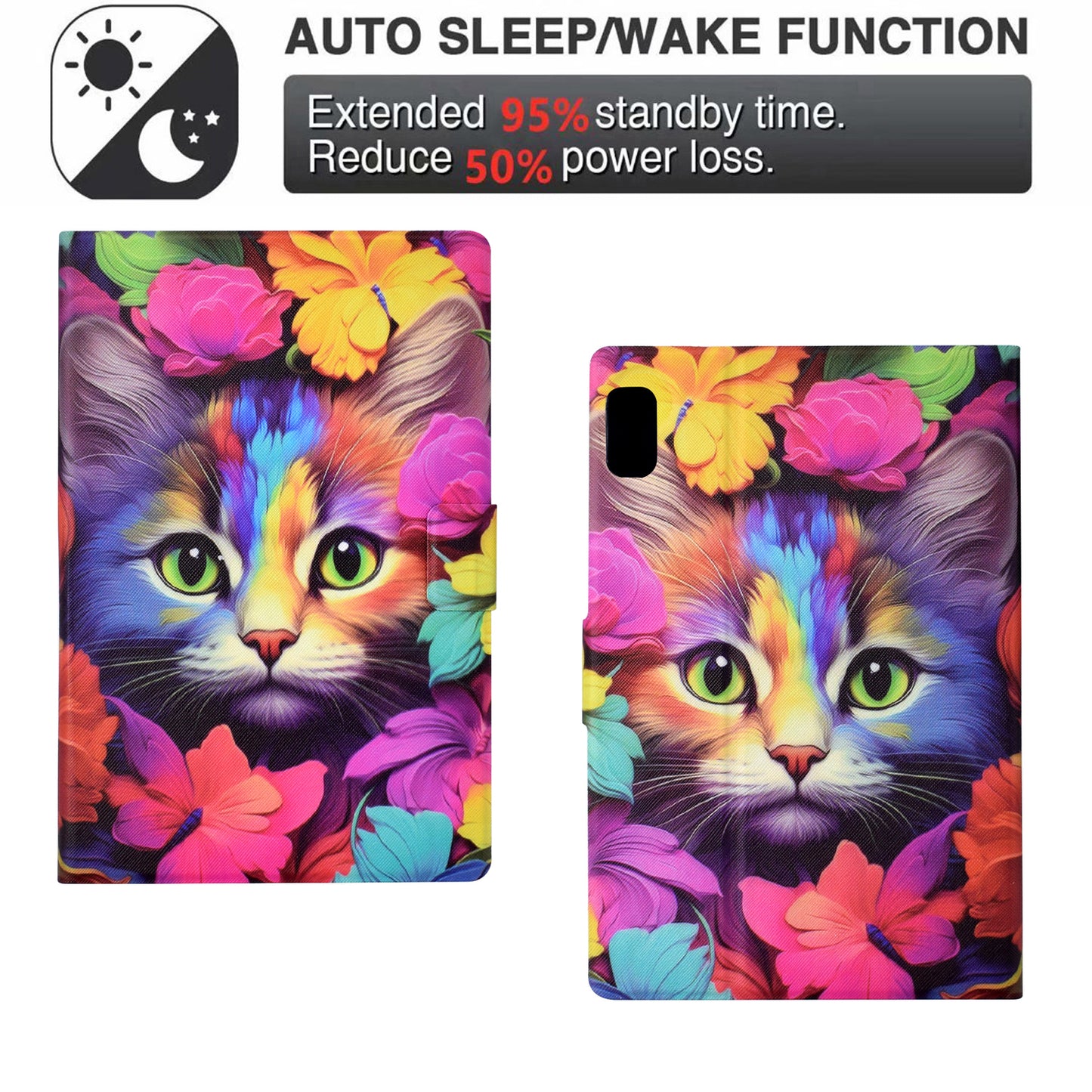 For Lenovo Tab M9 TB-310FU Case Pattern Anti-Collision Leather Shell with Auto Wake / Sleep Function - Rose Cat