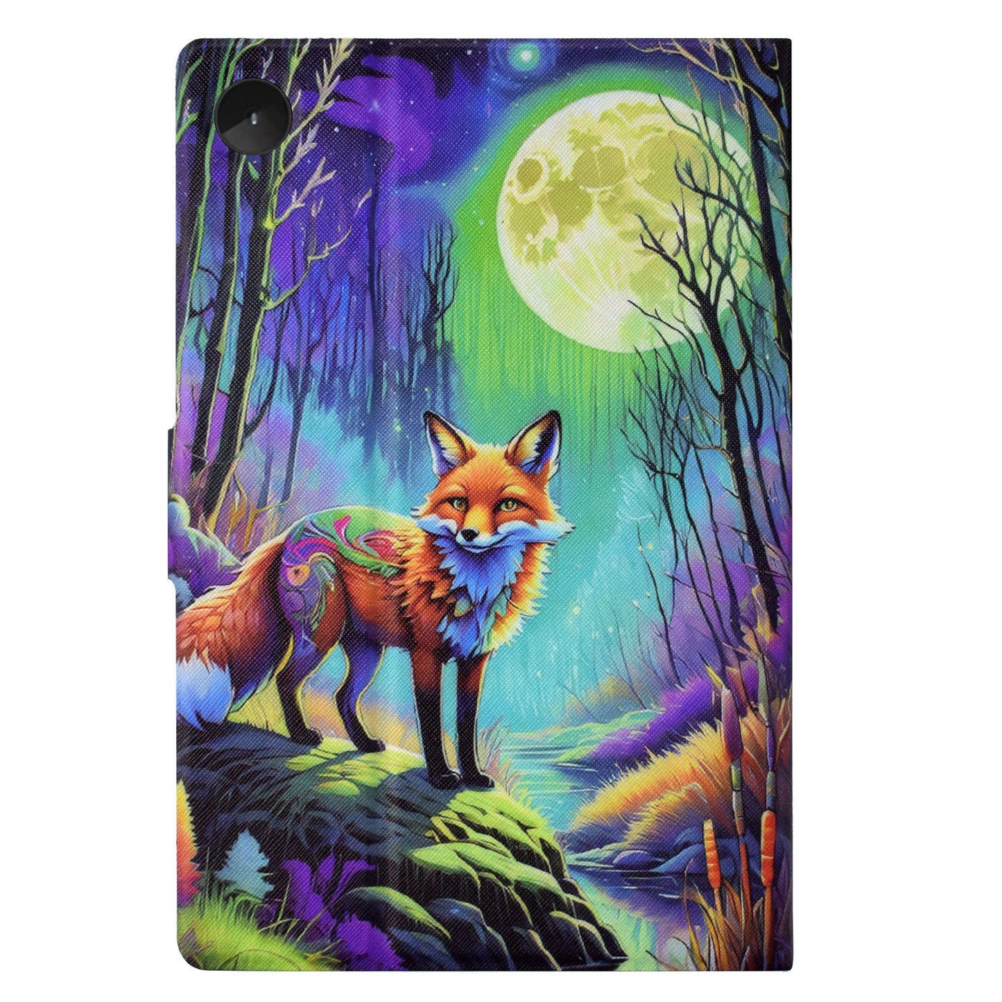 For Lenovo Tab M10 Plus (3rd Gen) Case Pattern Printed PU Leather Tablet Smart Cover with Card Holder - Moonlight Fox
