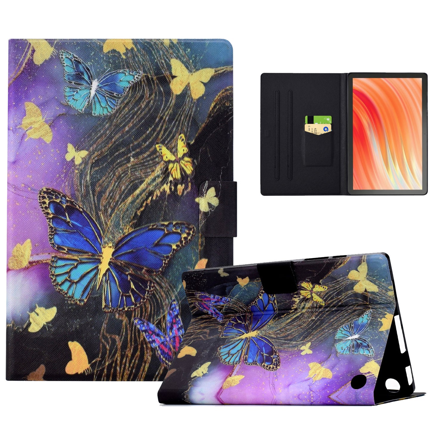 For Amazon Fire HD 10 (2021) / (2023) / Fire HD 10 Plus (2021) / (2023) Case Stand Pattern PU Leather Pattern Tablet Cover - Golden Butterflies