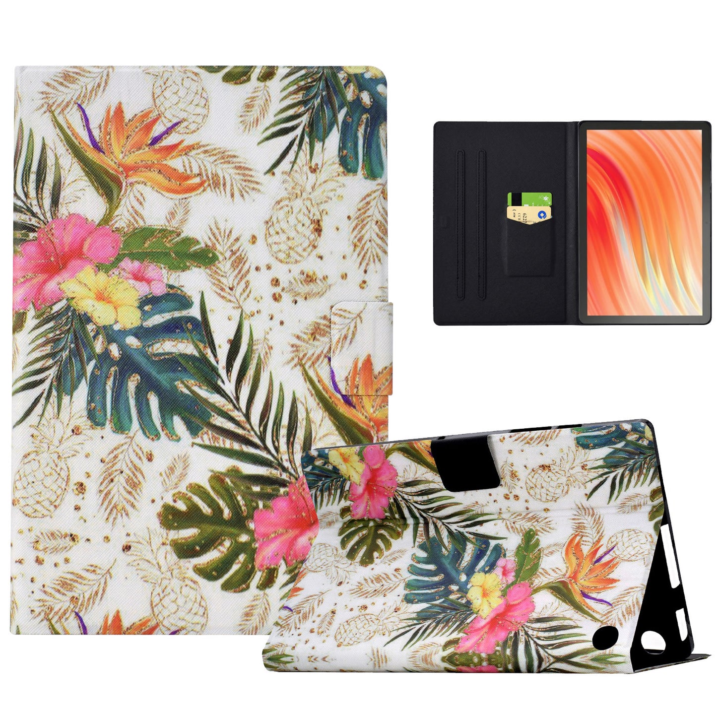 For Amazon Fire HD 10 (2021) / (2023) / Fire HD 10 Plus (2021) / (2023) Case Stand Pattern PU Leather Pattern Tablet Cover - Golden Pineapple