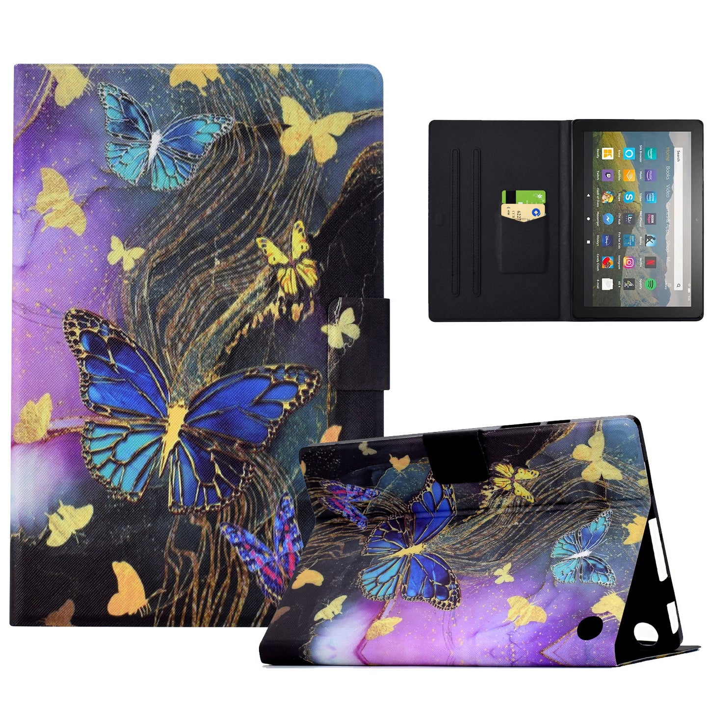 For Amazon Fire HD 8 (2020) / (2022) Case Pattern Printing Card Slots Leather E-Reader Cover - Golden Butterflies