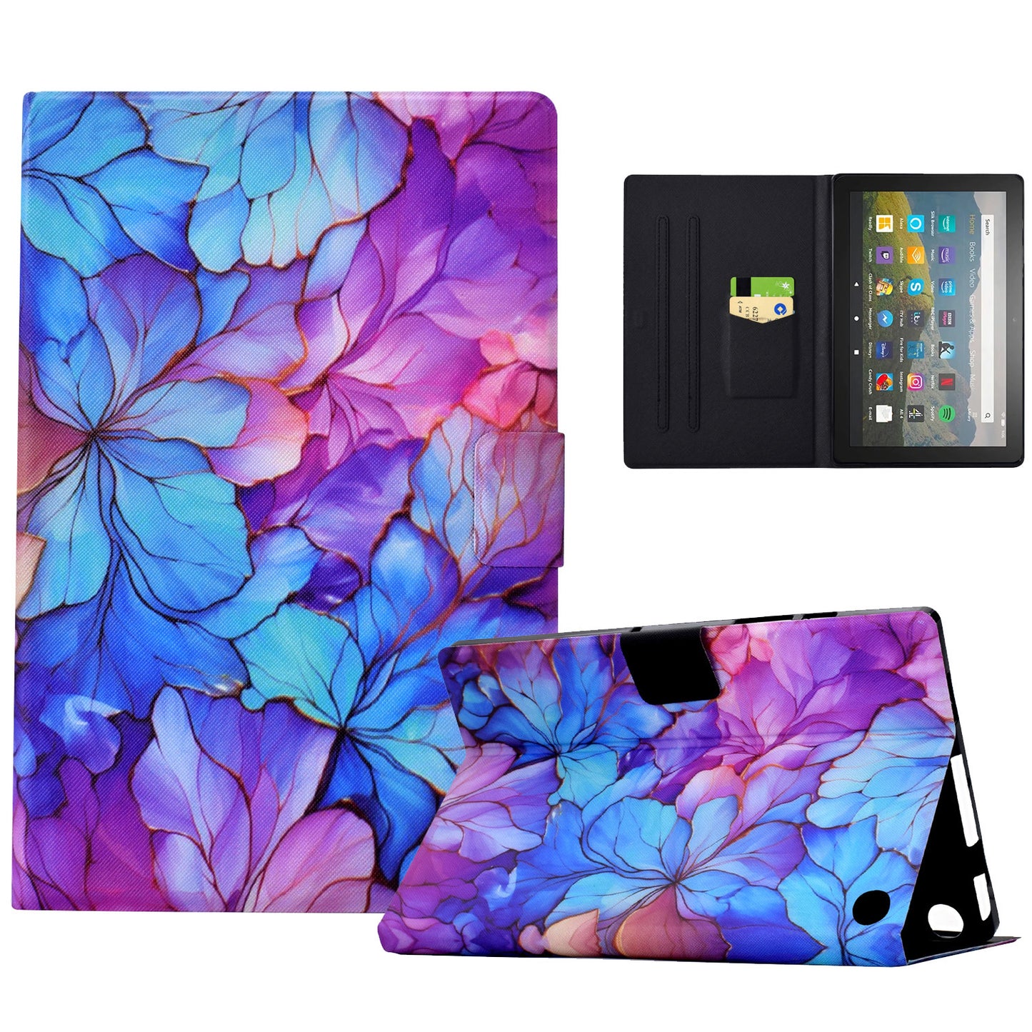 For Amazon Fire HD 8 (2020) / (2022) Case Pattern Printing Card Slots Leather E-Reader Cover - Petal