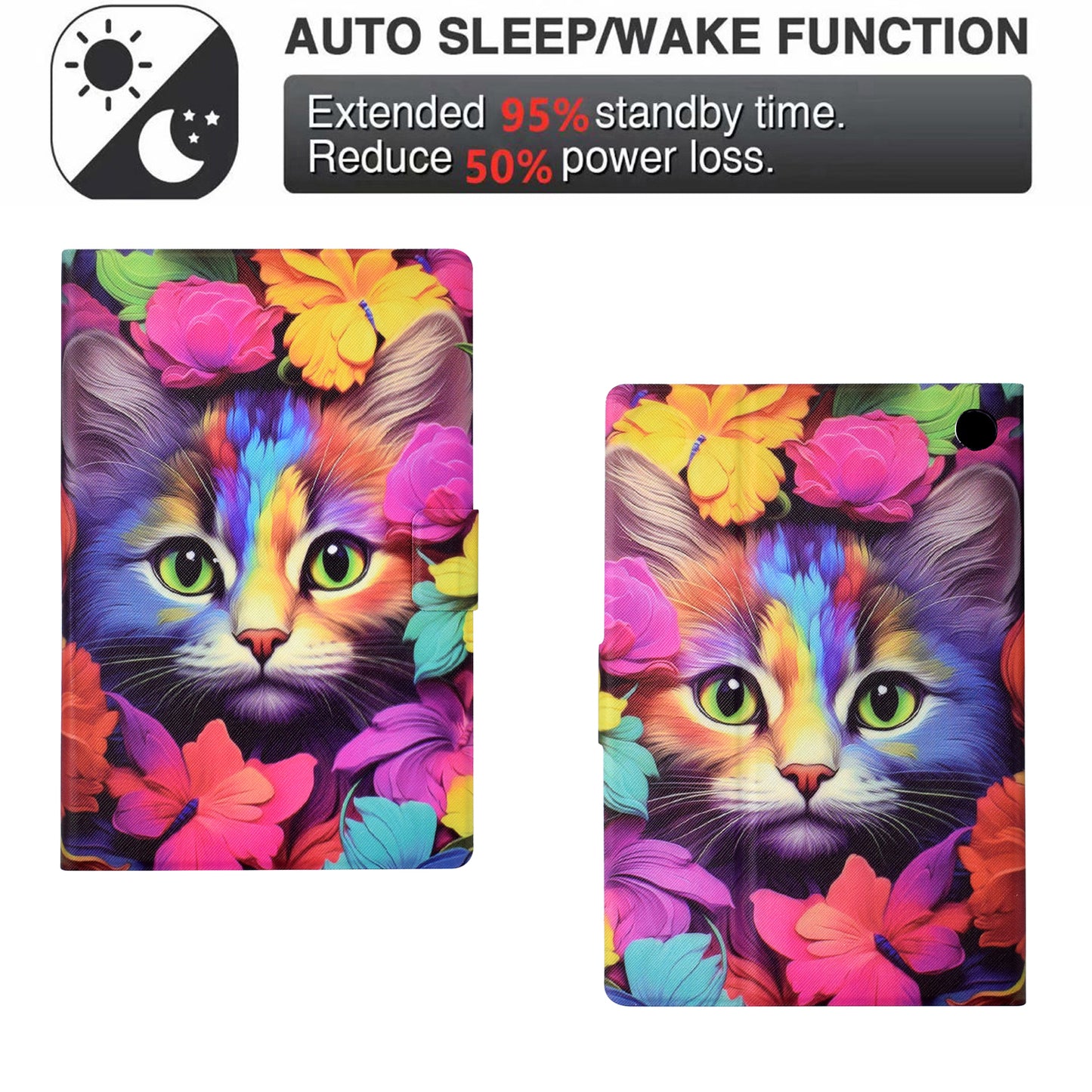 For Amazon Fire HD 8 (2020) / (2022) Case Pattern Printing Card Slots Leather E-Reader Cover - Rose Cat