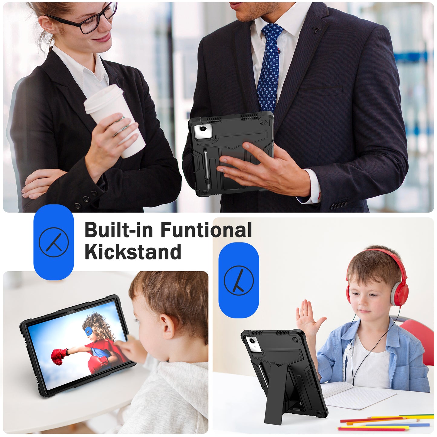 For Lenovo Tab M11 / Xiaoxin Pad 11 2024 Case Case T-Shaped Kickstand PC+Silicone Tablet Cover - Black