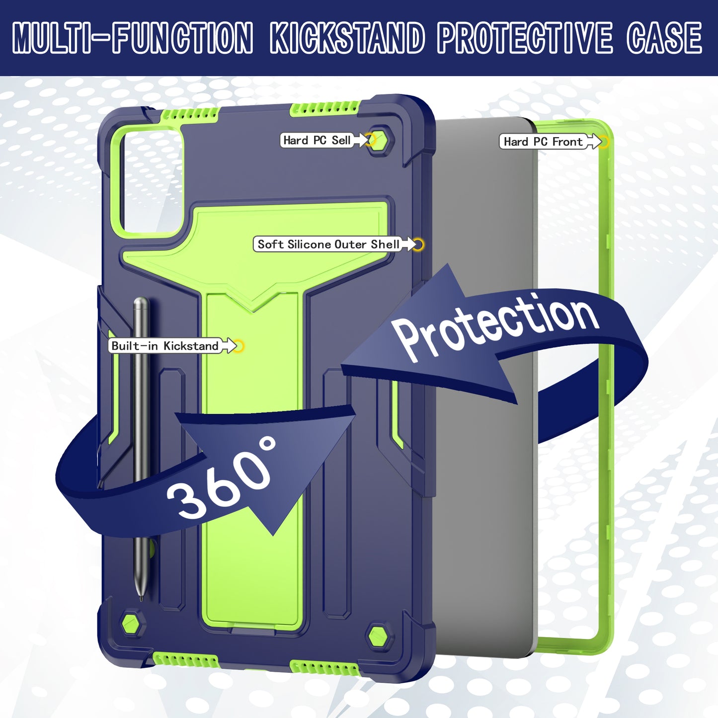 For Lenovo Tab M11 / Xiaoxin Pad 11 2024 Case Case T-Shaped Kickstand PC+Silicone Tablet Cover - Navy Blue+Green