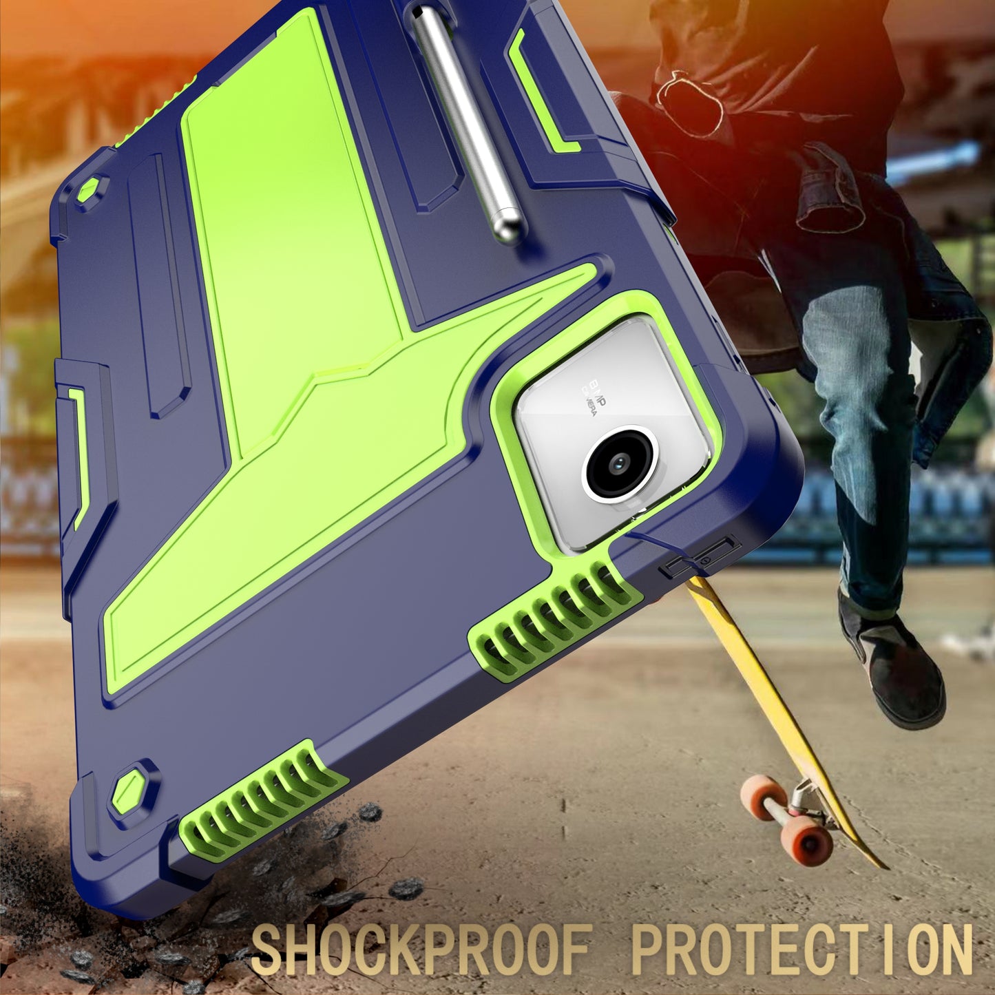 For Lenovo Tab M11 / Xiaoxin Pad 11 2024 Case Case T-Shaped Kickstand PC+Silicone Tablet Cover - Navy Blue+Green