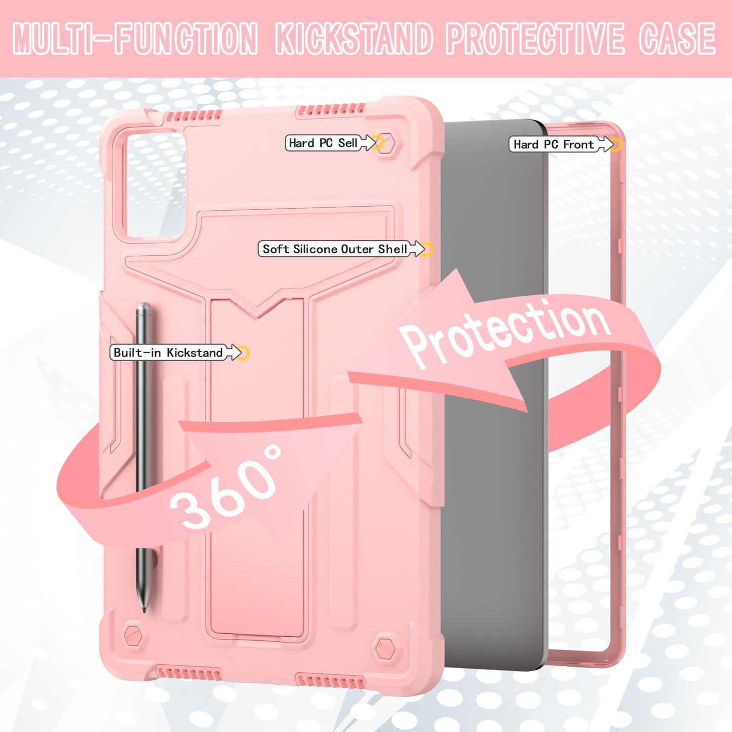 For Lenovo Tab M11 / Xiaoxin Pad 11 2024 Case Case T-Shaped Kickstand PC+Silicone Tablet Cover - Rose Gold