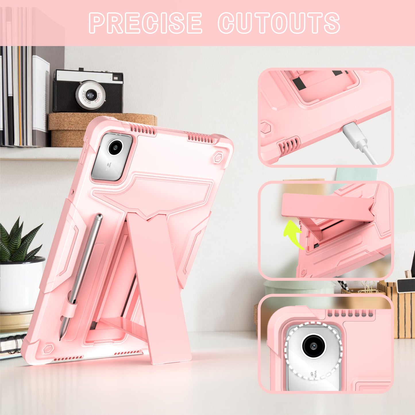 For Lenovo Tab M11 / Xiaoxin Pad 11 2024 Case Case T-Shaped Kickstand PC+Silicone Tablet Cover - Rose Gold