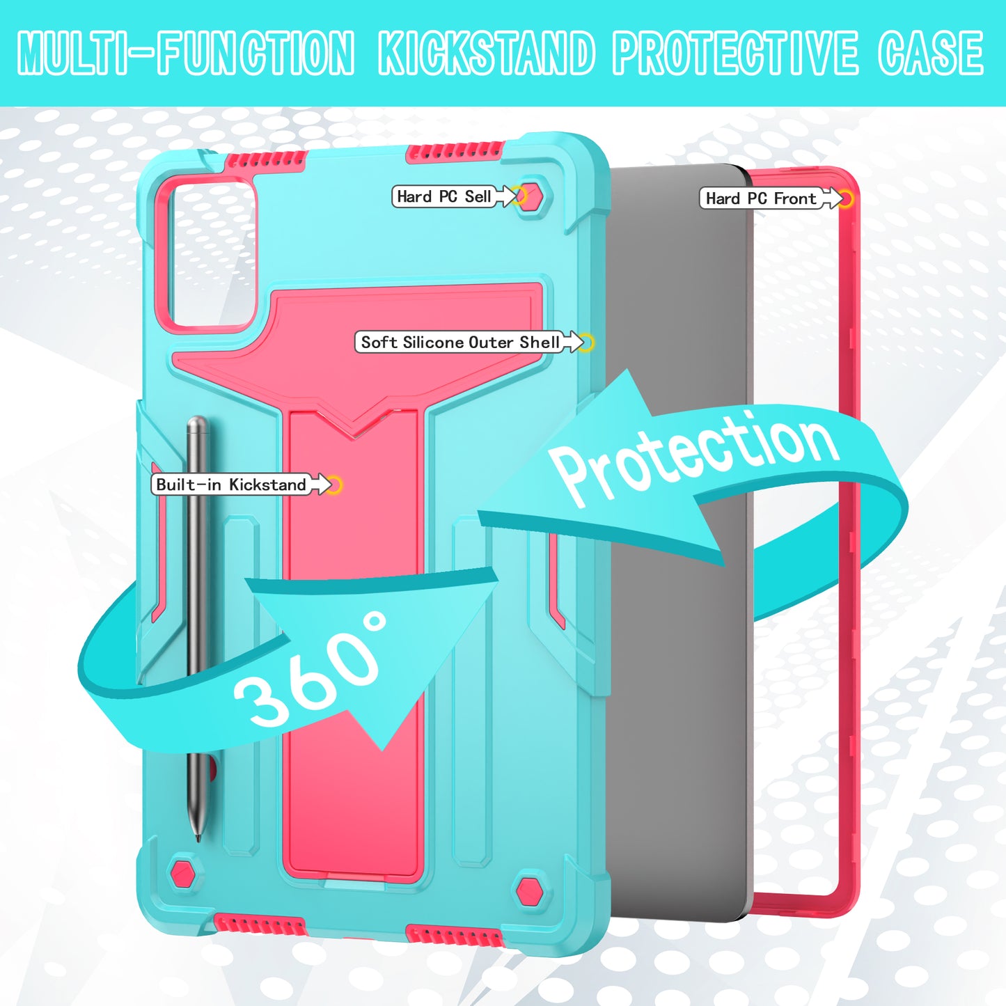 For Lenovo Tab M11 / Xiaoxin Pad 11 2024 Case Case T-Shaped Kickstand PC+Silicone Tablet Cover - Mint Green+Rose
