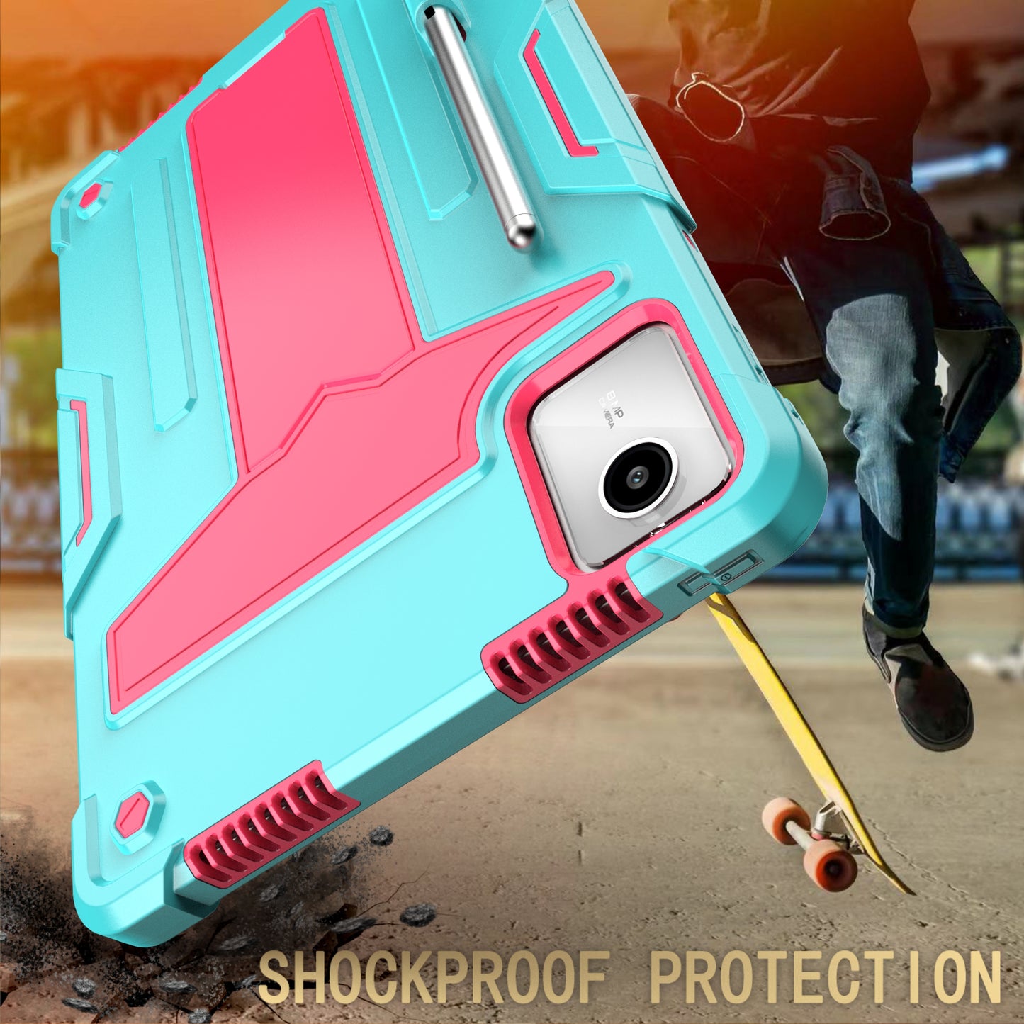 For Lenovo Tab M11 / Xiaoxin Pad 11 2024 Case Case T-Shaped Kickstand PC+Silicone Tablet Cover - Mint Green+Rose