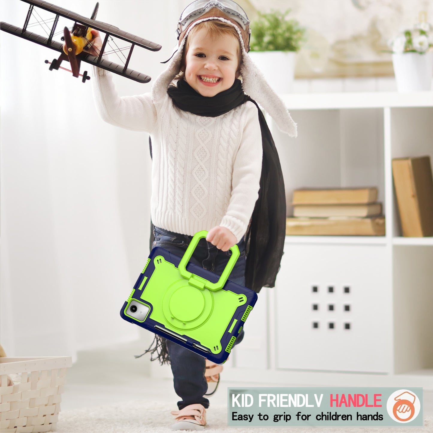 For Lenovo Tab M11 / Xiaoxin Pad 11 2024 Case Protective Kickstand Tablet Cover with Shoulder Strap - Navy Blue / Green