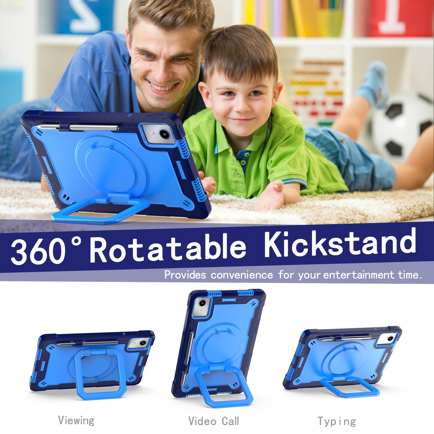 For Lenovo Tab M11 / Xiaoxin Pad 11 2024 Case Protective Kickstand Tablet Cover with Shoulder Strap - Navy Blue / Blue