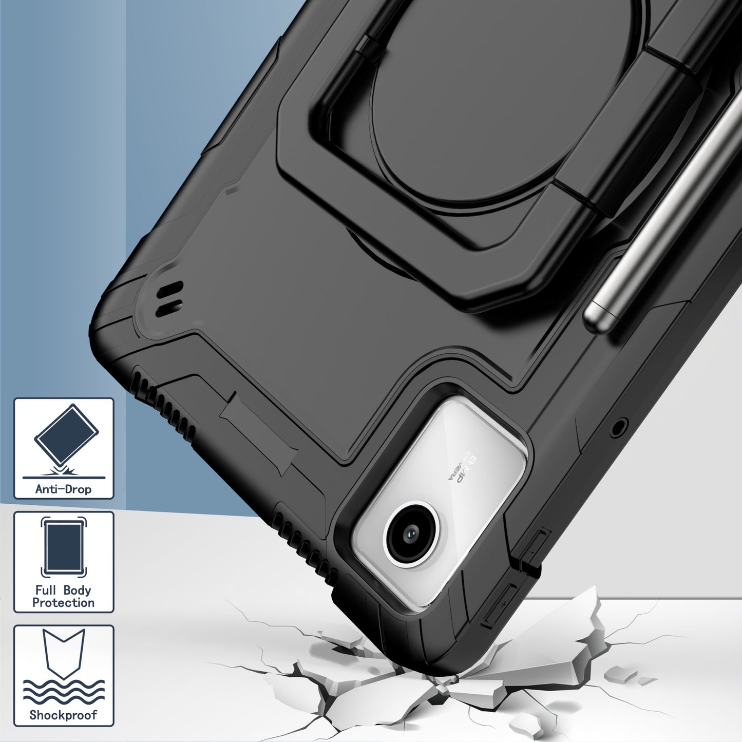 For Lenovo Tab M11 / Xiaoxin Pad 11 2024 Case Protective Kickstand Tablet Cover with Shoulder Strap - Black