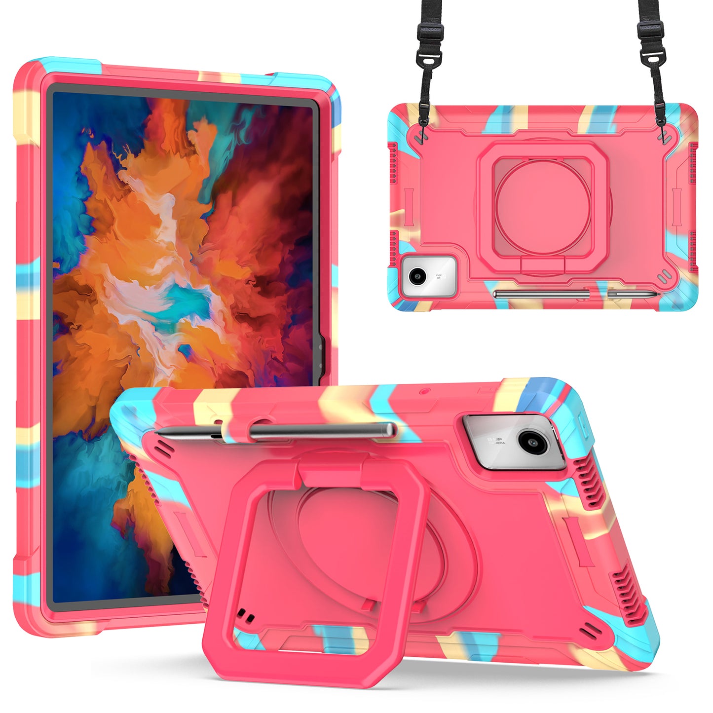 For Lenovo Tab M11 / Xiaoxin Pad 11 2024 Case Protective Kickstand Tablet Cover with Shoulder Strap - Camo Ros