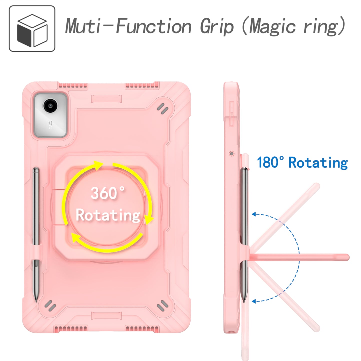 For Lenovo Tab M11 / Xiaoxin Pad 11 2024 Case Protective Kickstand Tablet Cover with Shoulder Strap - Rose Gold