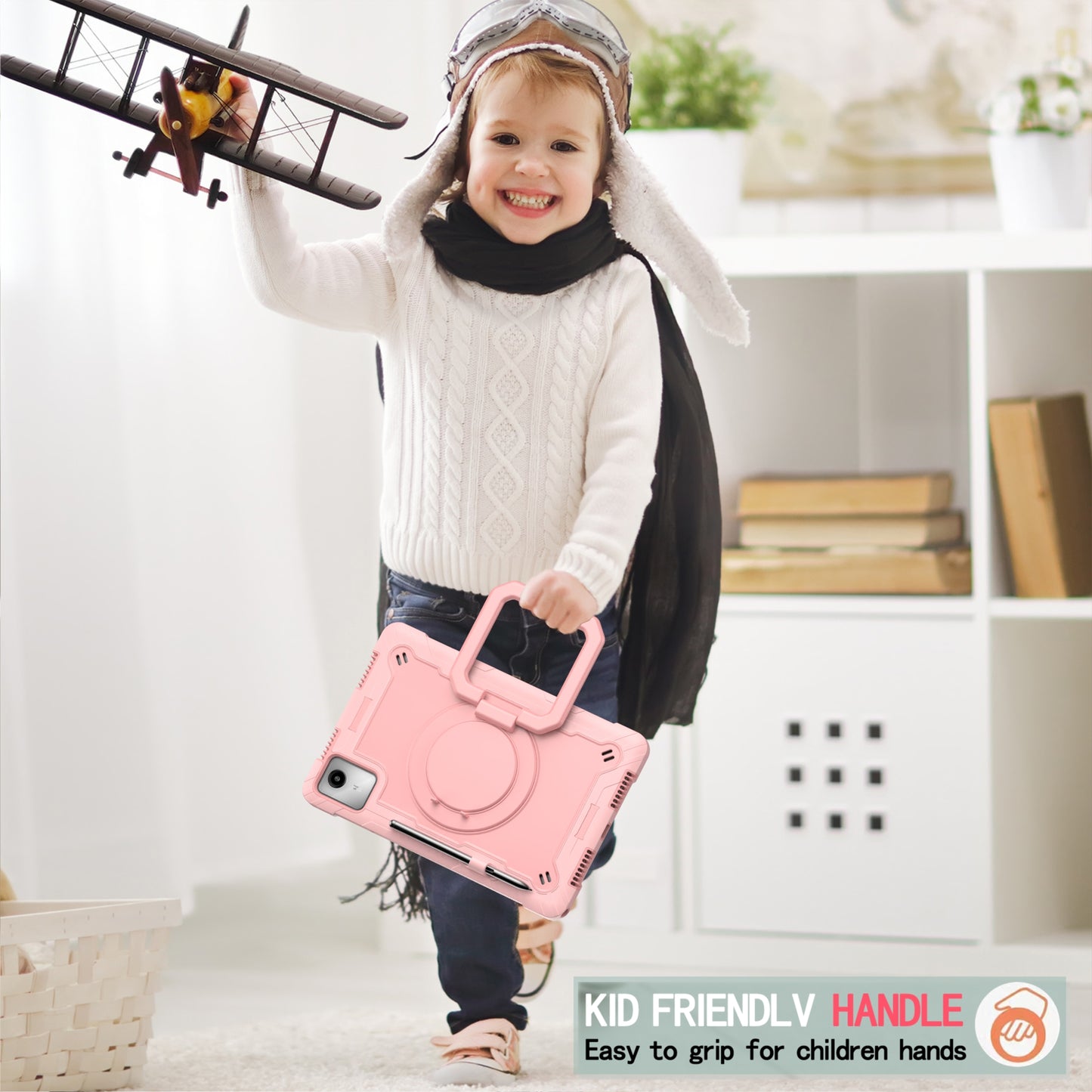 For Lenovo Tab M11 / Xiaoxin Pad 11 2024 Case Protective Kickstand Tablet Cover with Shoulder Strap - Rose Gold