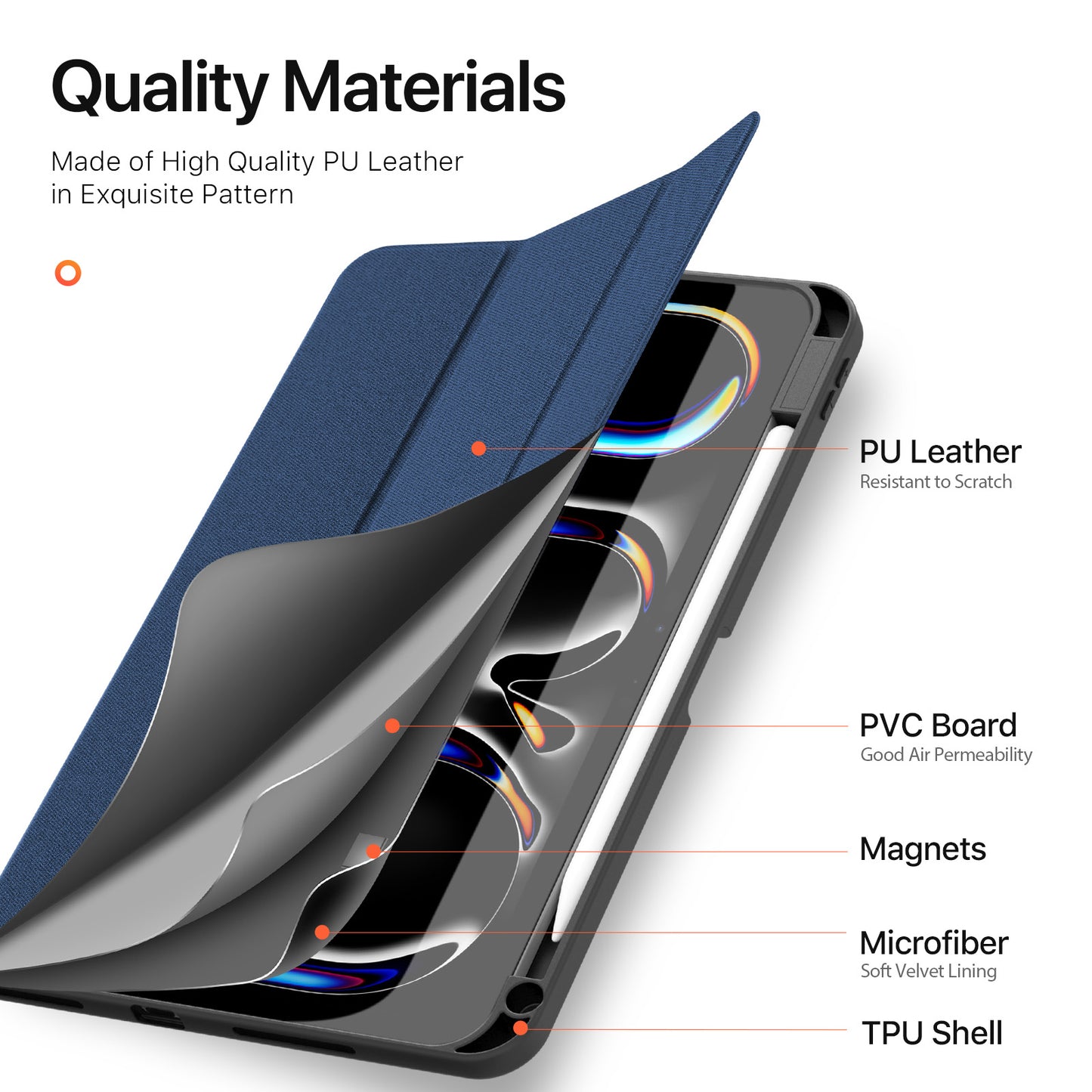 DUX DUCIS Domo Series for iPad Pro 11 (2024) Tablet Case Tri-fold Stand Leather Business Style Cover - Blue