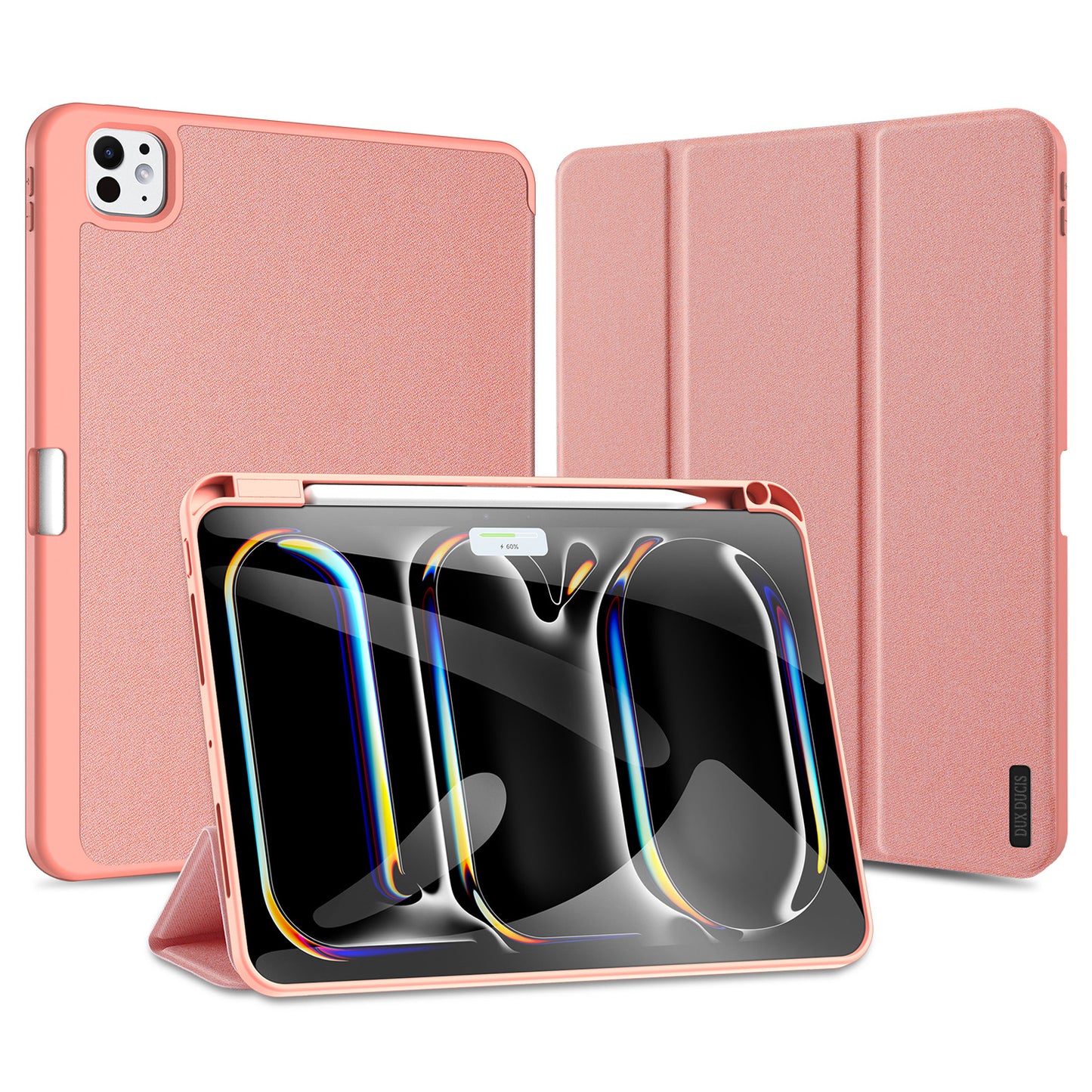 DUX DUCIS Domo Series for iPad Pro 11 (2024) Tablet Case Tri-fold Stand Leather Business Style Cover - Pink
