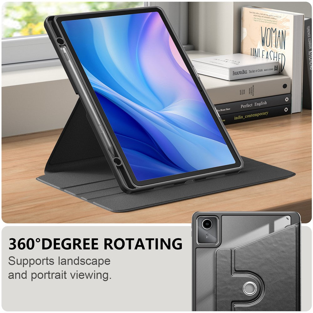 For Lenovo Tab M11 TB330 / Xiaoxin Pad 11 2024 Case Rotate Stand PU Leather+Acrylic+TPU Tablet Cover - Black