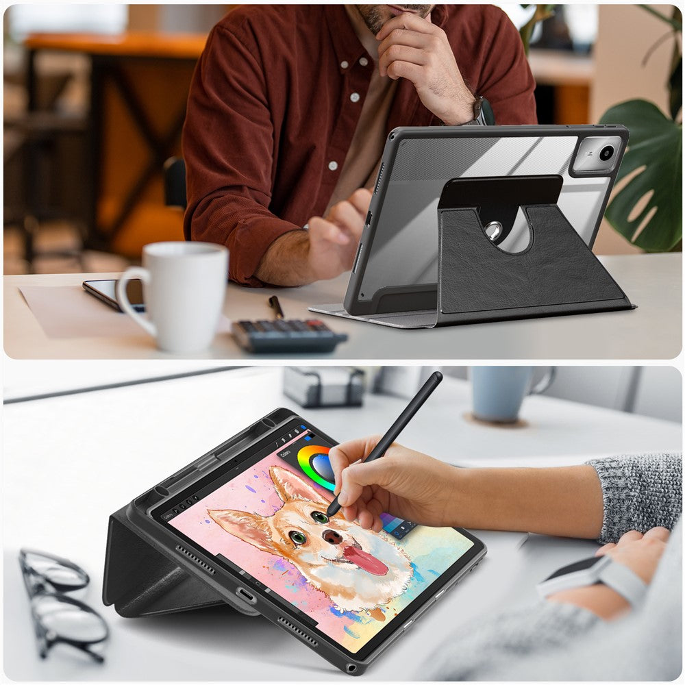 For Lenovo Tab M11 TB330 / Xiaoxin Pad 11 2024 Case Rotate Stand PU Leather+Acrylic+TPU Tablet Cover - Black