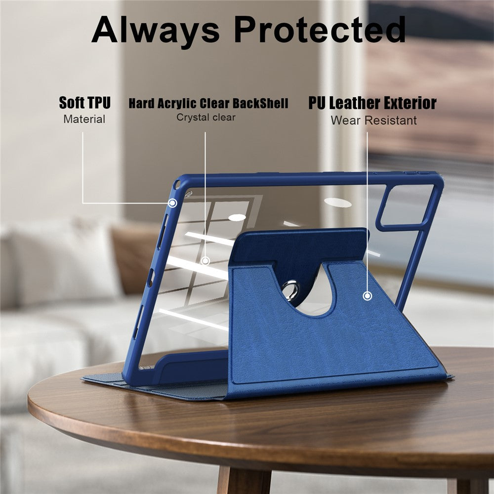 For Lenovo Tab M11 TB330 / Xiaoxin Pad 11 2024 Case Rotate Stand PU Leather+Acrylic+TPU Tablet Cover - Blue