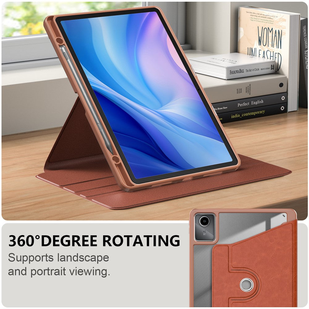 For Lenovo Tab M11 TB330 / Xiaoxin Pad 11 2024 Case Rotate Stand PU Leather+Acrylic+TPU Tablet Cover - Brown
