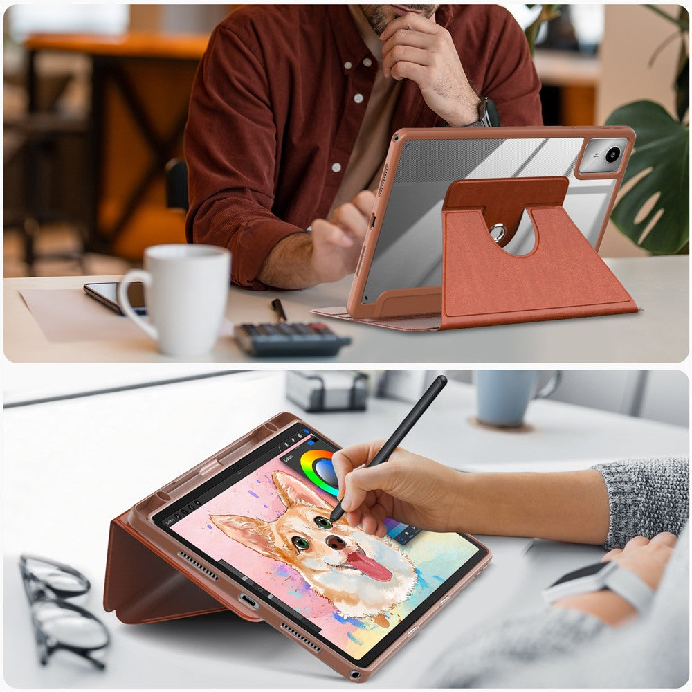 For Lenovo Tab M11 TB330 / Xiaoxin Pad 11 2024 Case Rotate Stand PU Leather+Acrylic+TPU Tablet Cover - Brown