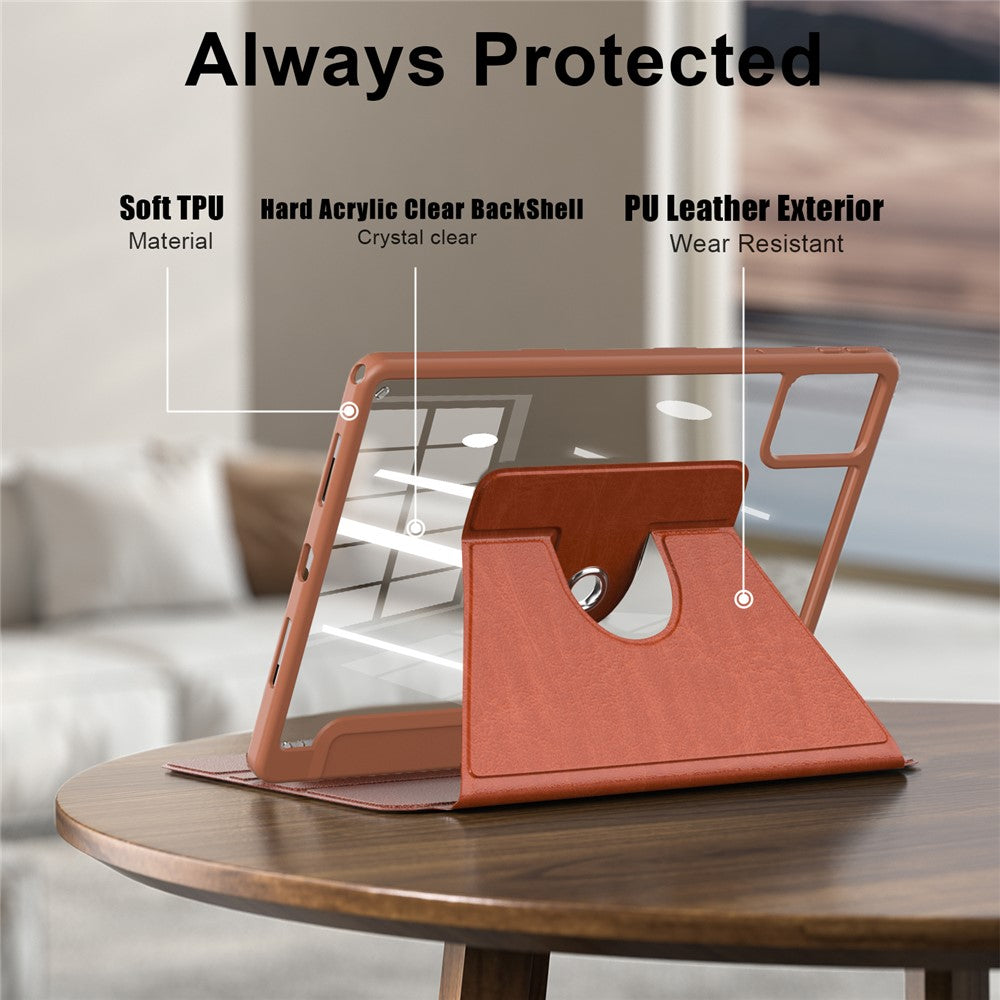 For Lenovo Tab M11 TB330 / Xiaoxin Pad 11 2024 Case Rotate Stand PU Leather+Acrylic+TPU Tablet Cover - Brown