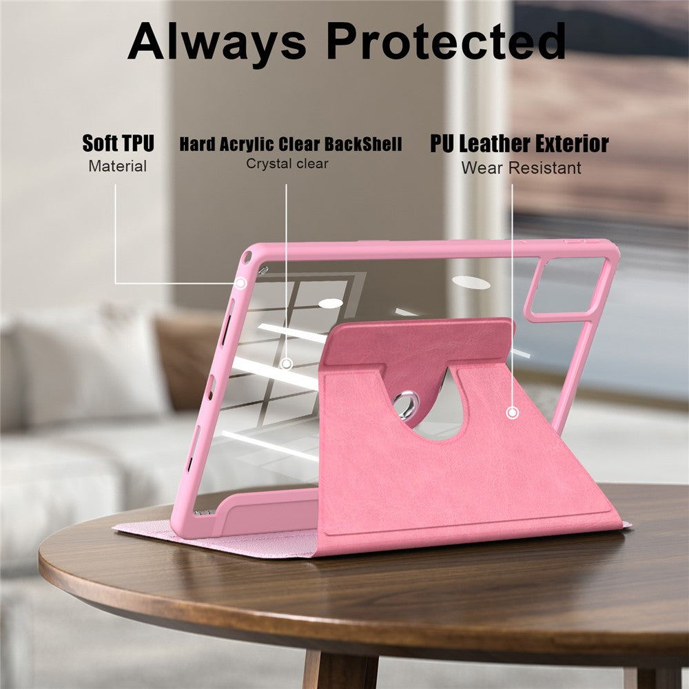 For Lenovo Tab M11 TB330 / Xiaoxin Pad 11 2024 Case Rotate Stand PU Leather+Acrylic+TPU Tablet Cover - Pink
