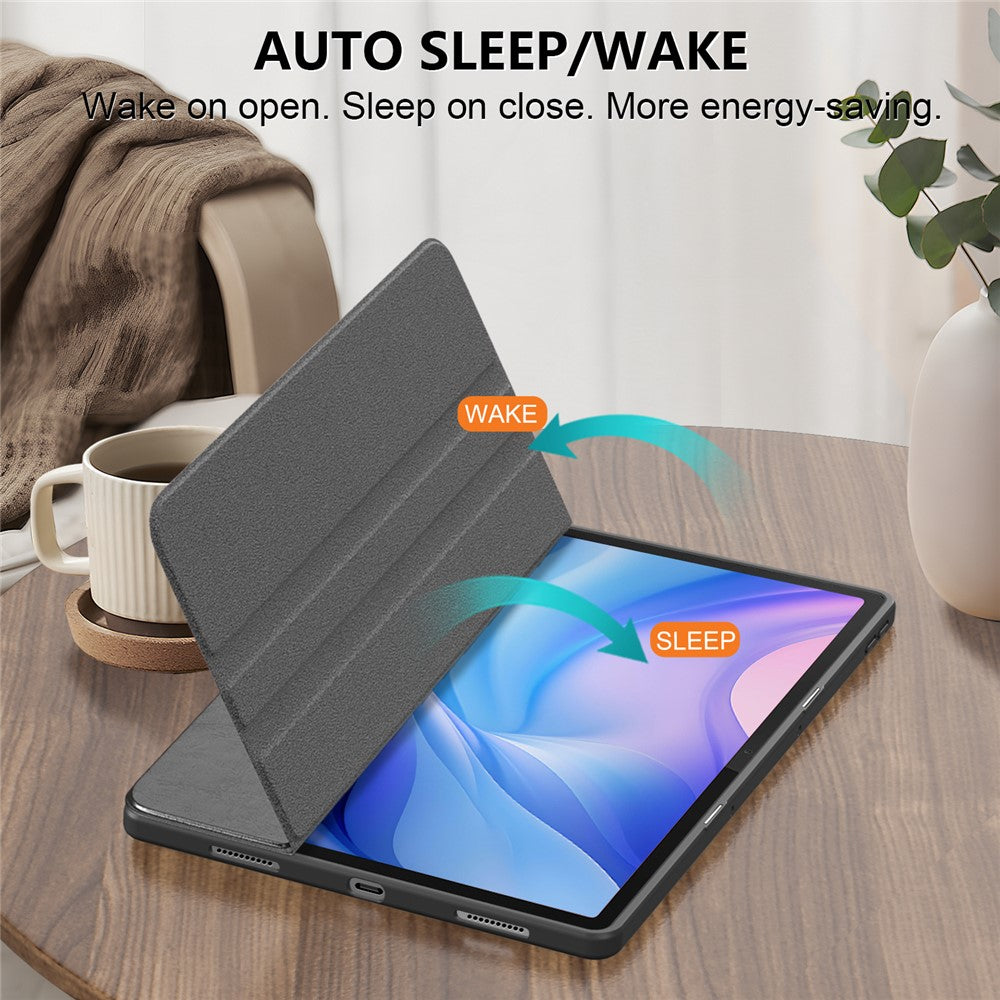 For Lenovo Tab P12 TB371FC Case Leather+Acrylic+TPU Stand Tablet Cover with Auto Wake / Sleep - Black