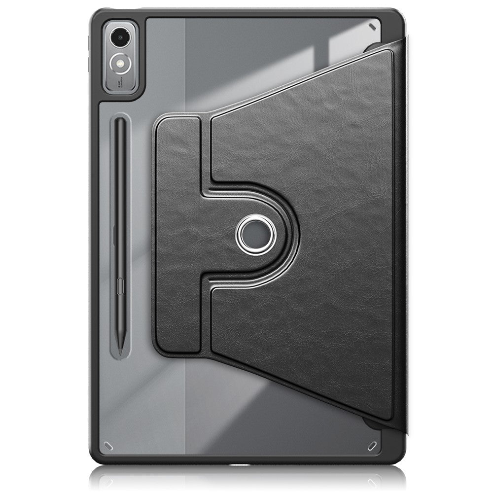 For Lenovo Tab P12 TB371FC Case Leather+Acrylic+TPU Stand Tablet Cover with Auto Wake / Sleep - Black