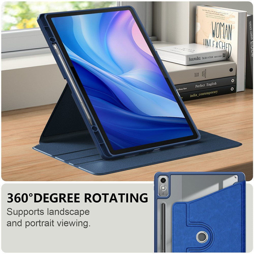 For Lenovo Tab P12 TB371FC Case Leather+Acrylic+TPU Stand Tablet Cover with Auto Wake / Sleep - Blue