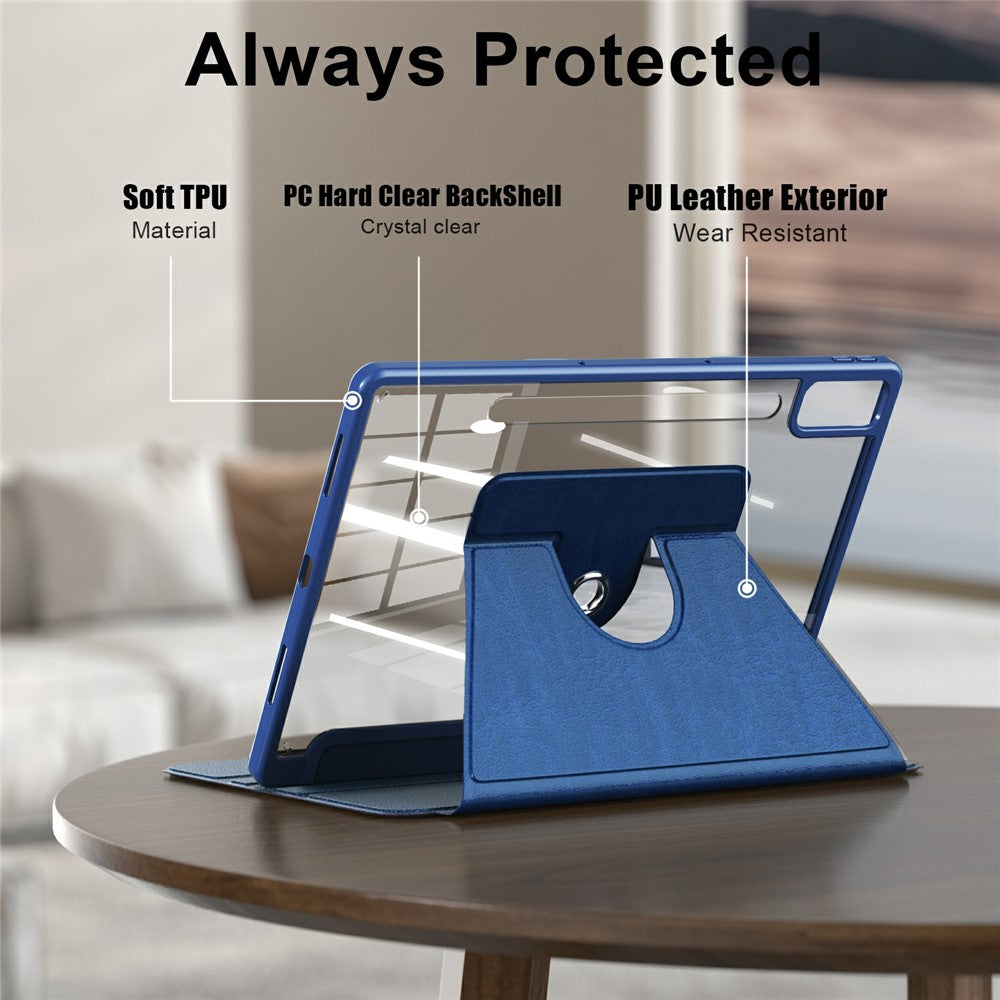 For Lenovo Tab P12 TB371FC Case Leather+Acrylic+TPU Stand Tablet Cover with Auto Wake / Sleep - Blue