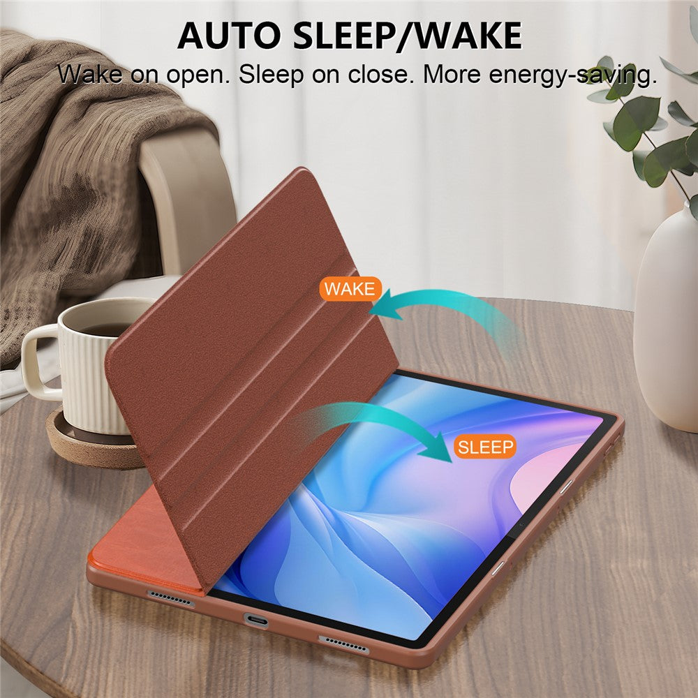 For Lenovo Tab P12 TB371FC Case Leather+Acrylic+TPU Stand Tablet Cover with Auto Wake / Sleep - Brown