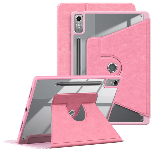 For Lenovo Tab P12 TB371FC Case Leather+Acrylic+TPU Stand Tablet Cover with Auto Wake / Sleep - Pink