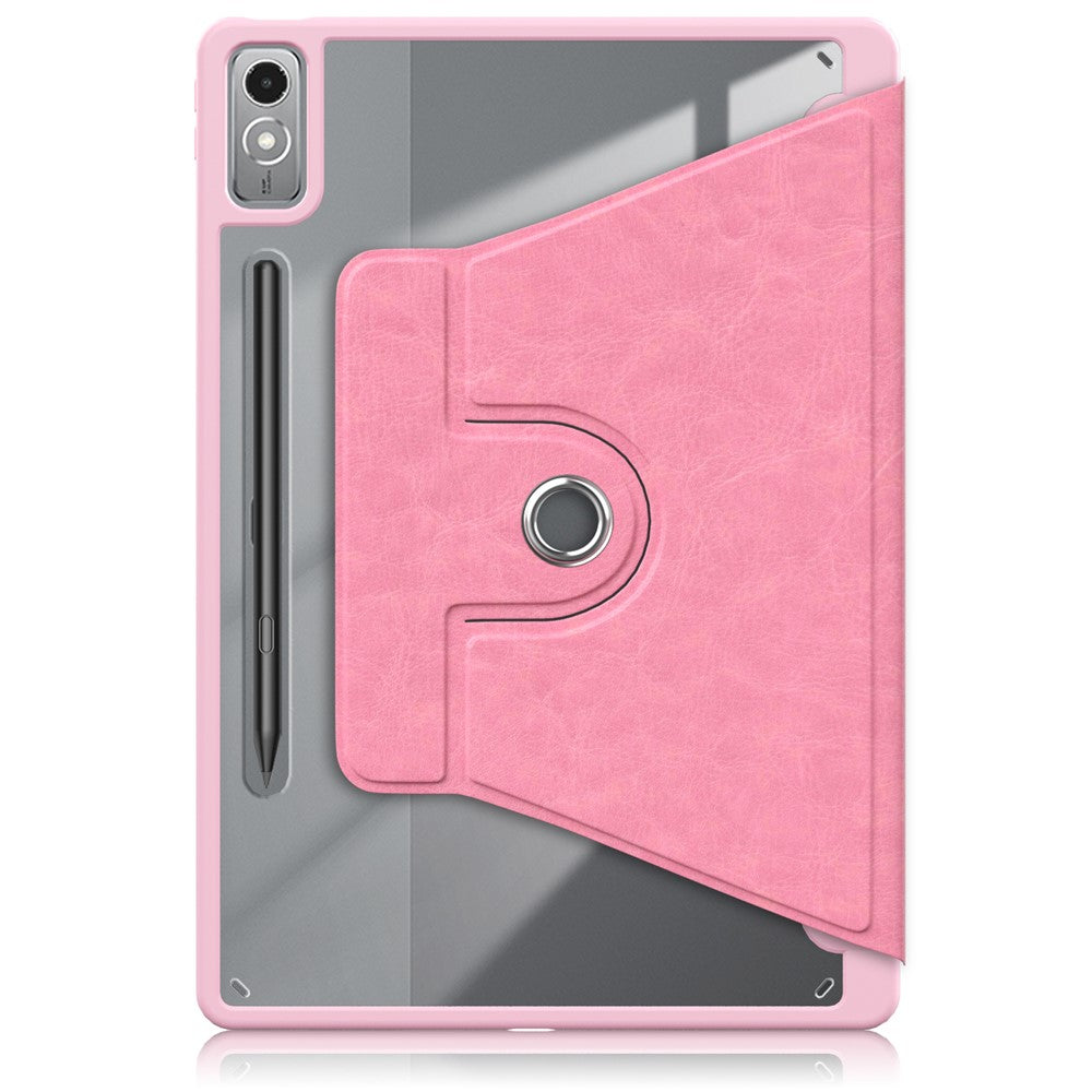 For Lenovo Tab P12 TB371FC Case Leather+Acrylic+TPU Stand Tablet Cover with Auto Wake / Sleep - Pink