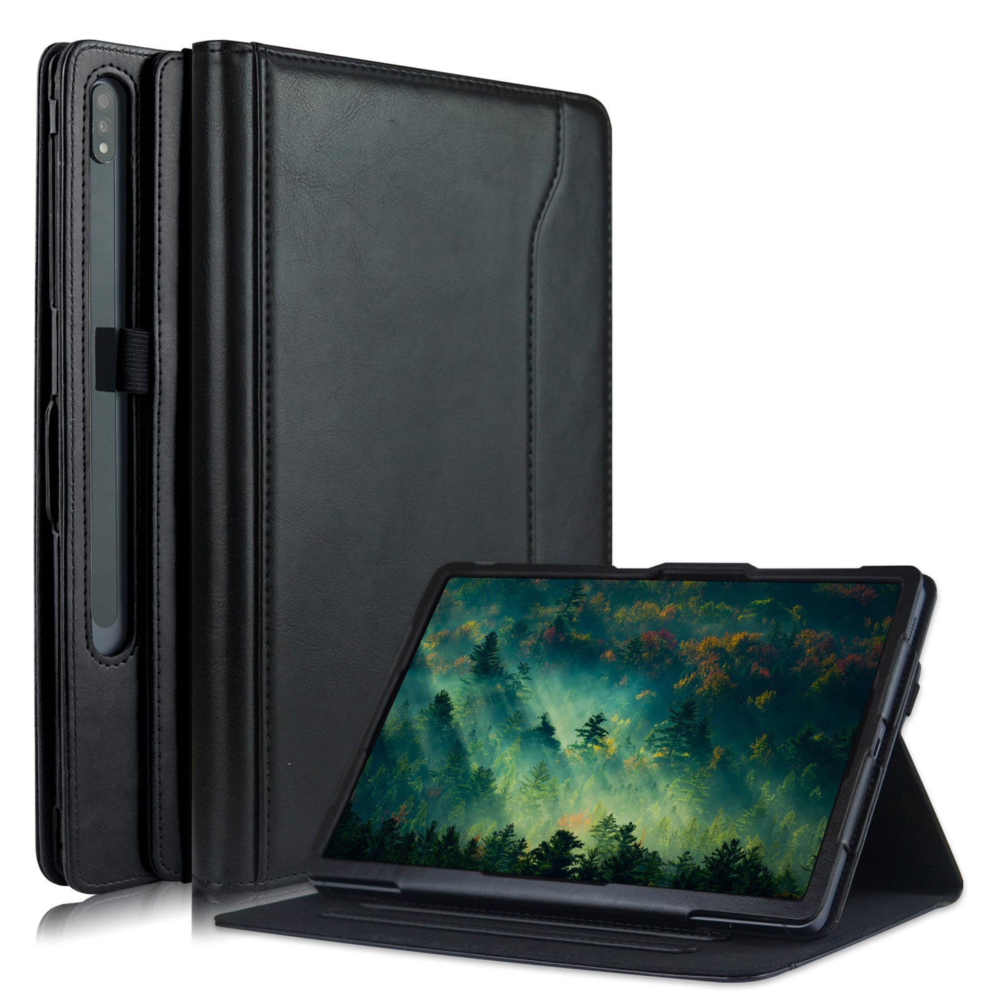 For Samsung Galaxy Tab S10+ Wi-Fi SM-X820 SM-X826B / Tab S7 FE T736 / S7+ / S8+ / S9+ X810 / S9 FE+ X610 Case Rotating Stand Tablet Leather Cover - Black