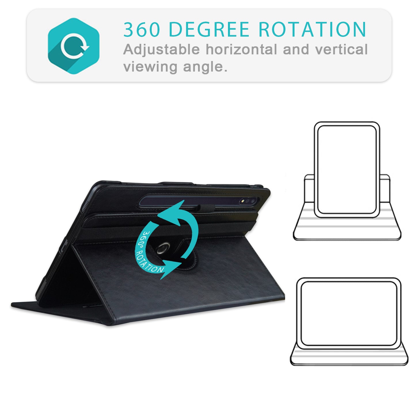 For Samsung Galaxy Tab S10+ Wi-Fi SM-X820 SM-X826B / Tab S7 FE T736 / S7+ / S8+ / S9+ X810 / S9 FE+ X610 Case Rotating Stand Tablet Leather Cover - Black